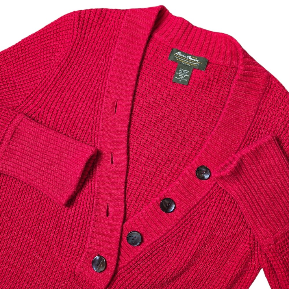 Eddie Bauer Womens Medium Angora Rabbit‎ Knit Henley Sweater Red V Neck